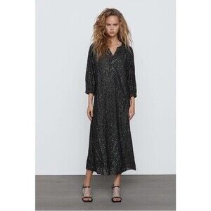 NWT‎ Zara Limited Edition Sequin Maxi Dress Black S